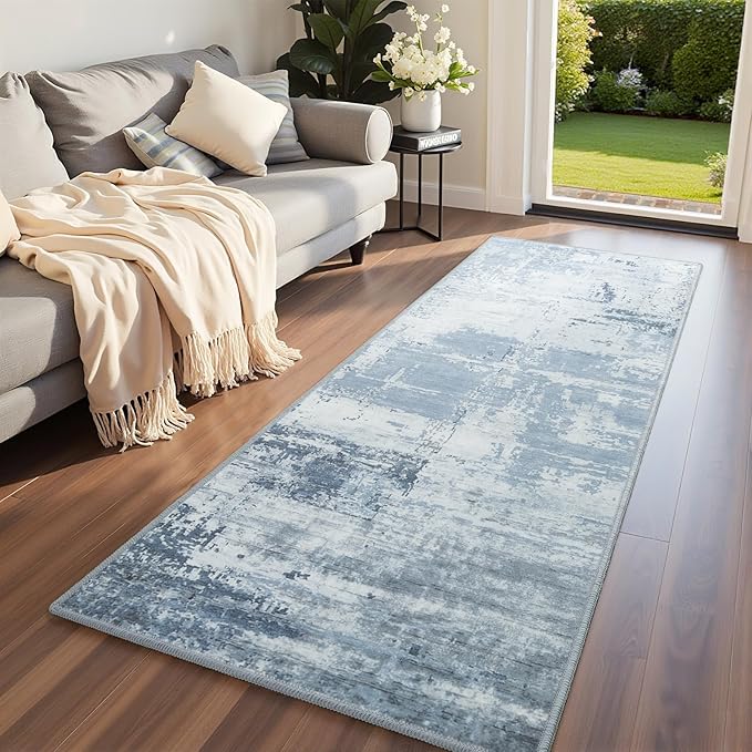 HOMORE 2x6 Runner Rug for Kitchen Hallways Runners Rugs,Blue Area Rug Non Slip Washable Rugs for Entrway Soft Abstract Carpet for Entrance Bedroom Living Room Bathroom Dorm