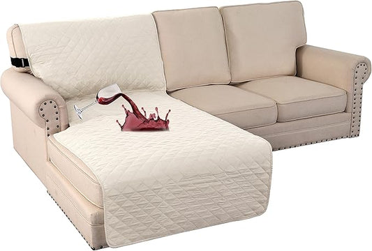 Turquoize 100% Waterproof Sofa Covers Chaise Lounge L Shape Sofa Protector Slip Cover Triple Non-Slip Sofa Slipcover for Sectional Couch Cover for Pets, Kids (Chaise, Ivory)