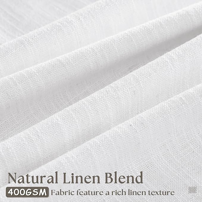 White Linen Kitchen Window Curtains 2 Panels Pinch Pleated Linen Cafe Curtains 24 Inch Length Light Filtering Semi Sheer Boho Snow White Short Tier Drapes for Small Window Basement Bathroom RV