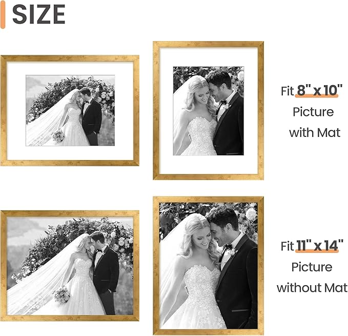 upsimples 11x14 Picture Frame, Display Pictures 8x10 with Mat or 11x14 Without Mat, Wall Hanging Photo Frame, Bronze, 1 Pack