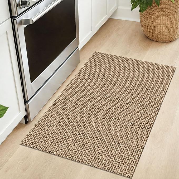 IOHOUZE Small Area Rug 2x3 Washable Woven Rugs for Entryway Non Slip Rubber Backed Kitchen Rugs Indoor Outdoor Doormat Throw Rug Floor Carpet for Entrance Front Door, Orange/Tan/Brown