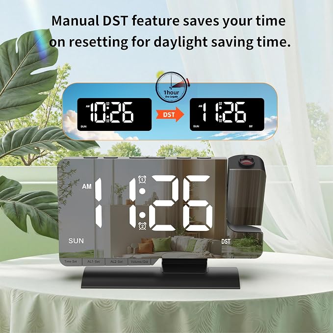 Lamisola Projection Alarm Clock for Bedroom Ceiling, Black Digital Clock - Image 8