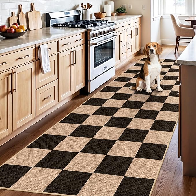 3x10 Runner Rug for Hallways: Washable Non Slip Kitchen Extra Long Jute Runners - Carpet for Bathroom Office Dining Living Room - Durable Floor Mat Boho Farmhouse Decor (Black,3x10)
