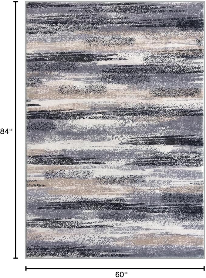 Lansny Modern Abstract 5x7 Machine Washable Area Rug Non-Slip Soft Bedroom Living Romm Rug Grey Black Multi Ultra Thin Print Faux Wool Floor Carpet Throw Rugs for Nursery Playroom Dining Room Indoor