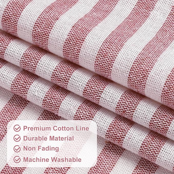 ASPMIZ Farmhouse Valances for Windows, Cotton Linen Kitchen Curtains Valances with Rustic Buttons, Red Striped Window Valance for Living Room, Boho Valance Curtains for Bathroom, 52 x 18 Inches