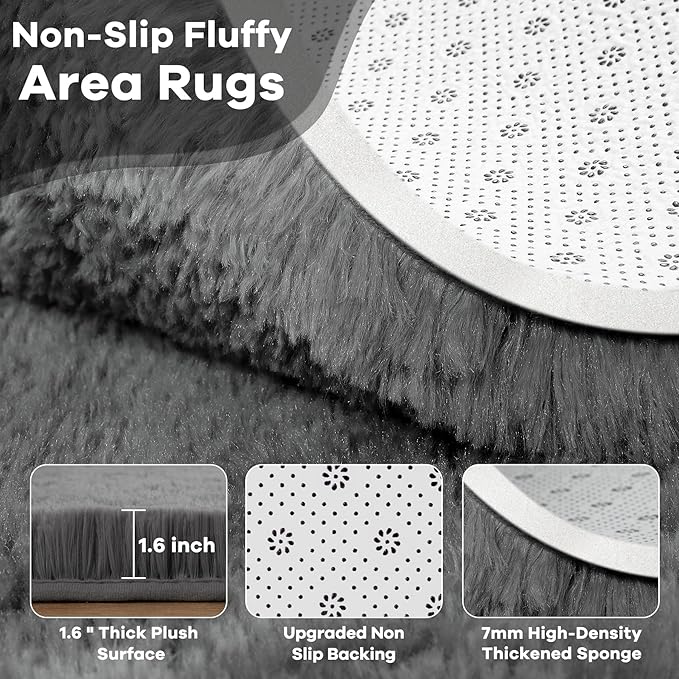 Noahas Door Mat Indoor Entrance,2x3 Shaggy Small Dark Grey Area Rugs for Entryway,Non-Slip Fluffy Entry Bedroom Rug,Soft Plush Bedside Throw Kids Carpet