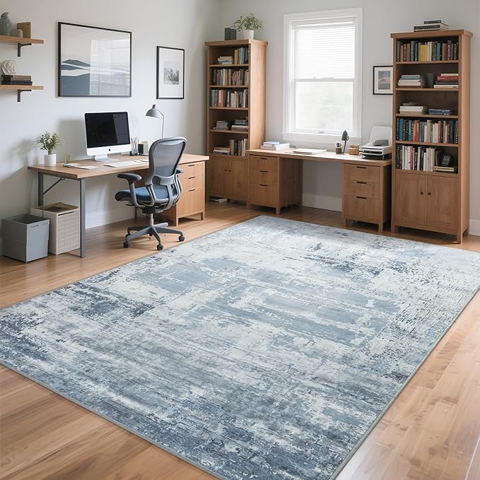 HOMORE Living Room Rug 6x9 Blue Area Rugs Non Slip Washable Rugs for Bedroom Dining Room Abstract Carpet for Farmhouse Kids Playroom Classroom Dorm