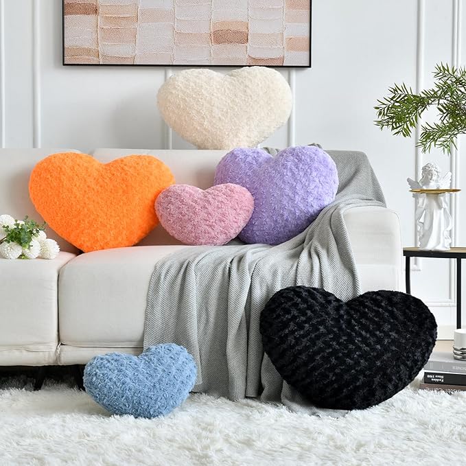 Heart Pillow, Soft Heart Shaped Pillow with Room Decorative Throw Pillows for Bed Couch Chair Sofa, Heart Shaped Cute Throw Pillow Cushion for Bedroom Living Room (Grey Pink, Mini 12.9" x 9.8")
