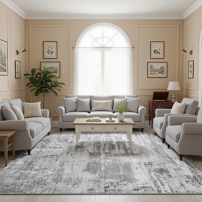HOMORE Living Room Rug 5x7 Grey Area Rugs, Non Slip Washable Rugs for Bedroom Dining Room Abstract Carpet for Dorm Farmhouse Kids Playroom Classroom