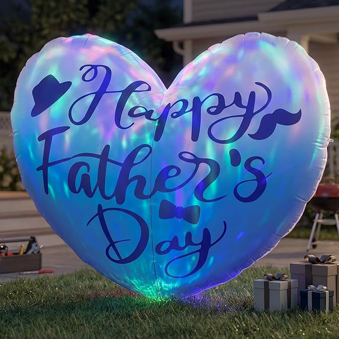 6.5FT Inflatable Happy Mother's Day Decorations, Father's Day Inflatable Double Side Decorations, Giant Hearts Built-in LED Lighted Blow Up Decoration Home Yard Outdoor Indoor Decor