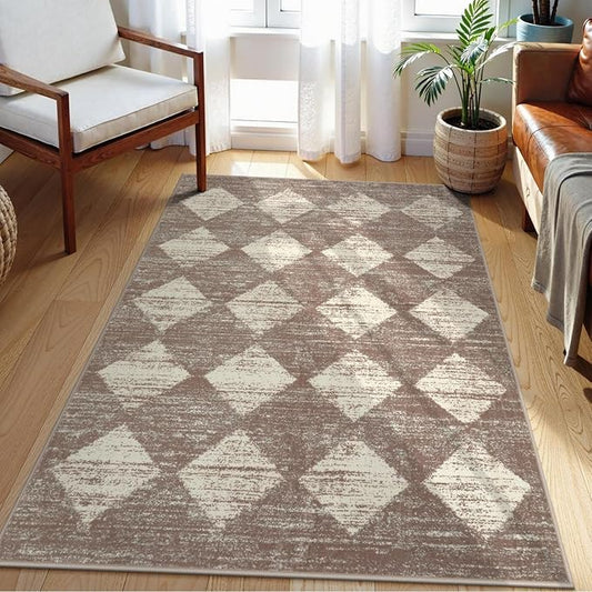 Lahome Zelie Moroccan Treills Area Rug, 3x5 Rugs for Living Room Washable Entry Mat, Checkered Modern Soft Beige Indoor Accent Carprt for Coffee Table Bedroom Family Dinning Room Playroom