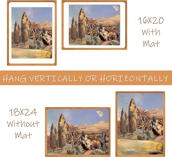 18x24 Picture Frame with Mat for 16x20, Natural Teak Wood Handcrafted Rounded Corner with Plexiglass, Vertical or Horizontal Display Photo Gallery Poster Wall Mounting Frame