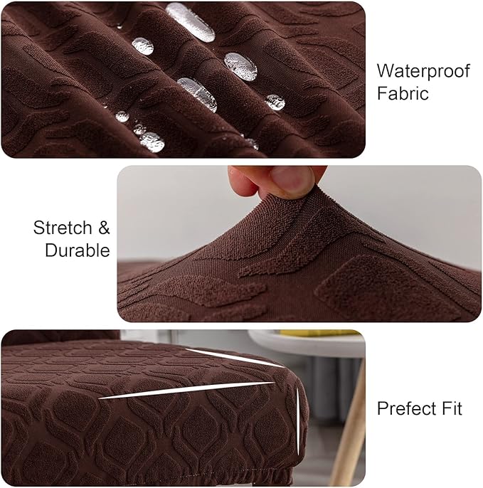 Genina Waterproof Chair Covers for Dining Room, Stretch Jacquard Dining Chair Slipcovers Removable Washable Chair Protector for Kitchen, Hotel, Restaurant (Jacquard-Chocolate, 6 PCS)