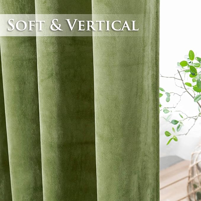 StangH Velvet Curtains Blackout - 96 inches Length Grass Green Curtains for Home Holiday Decor, Room Darkening Thermal Insulated Grommet Window Treatment Set for French Foyer Door, W52 x L96, 2 Panels
