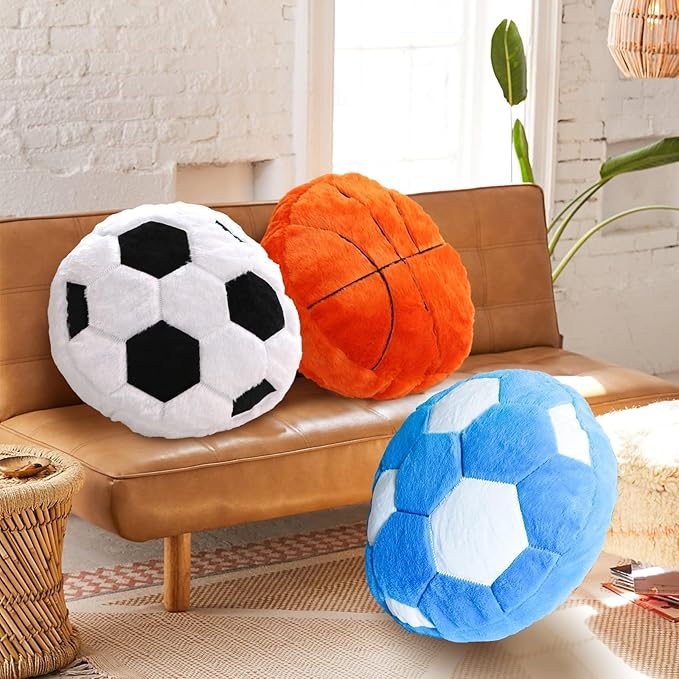 Plush Basketball Pillow Sports Basketball Throw Pillow Fluffy Couch Pillows Room Decoration Soft Cushion with Sports Ball Design Basketball Themed Gifts 15.7 Inches