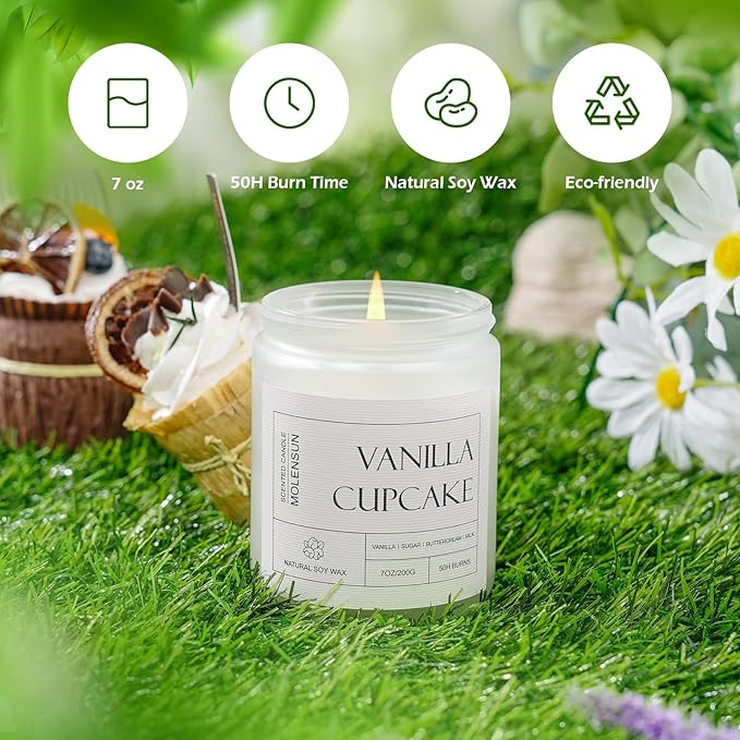 Vanilla Cupcake Scented Candle, Aromatherapy Jar Candles, 7 oz Long Lasting Candles, Soy Wax Candle Gift for Women