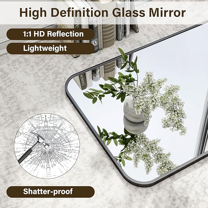 HARRITPURE Bathroom Mirror 38''x26'' - Black Wall Mirror for Over Sink, Aluminum Frame Rectangle Vanity Mirrors for Entryway Bedroom Living Room, Wall-Mounted Horizontally or Vertically