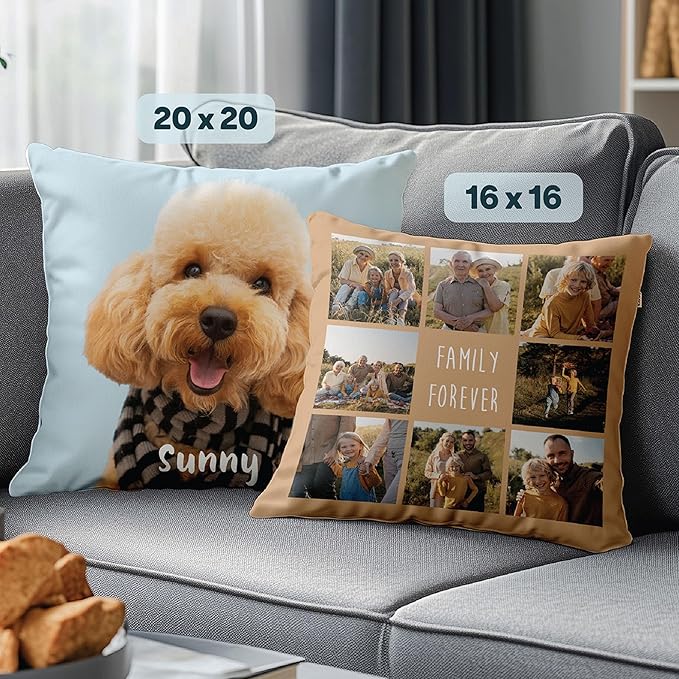 Fabric Textile Products Photo Pillows - USA Made - Customized with Pictures and Text - Throw Pillow - Personalized Gift - Friend Gifts - Kids Pillows (16"x16")