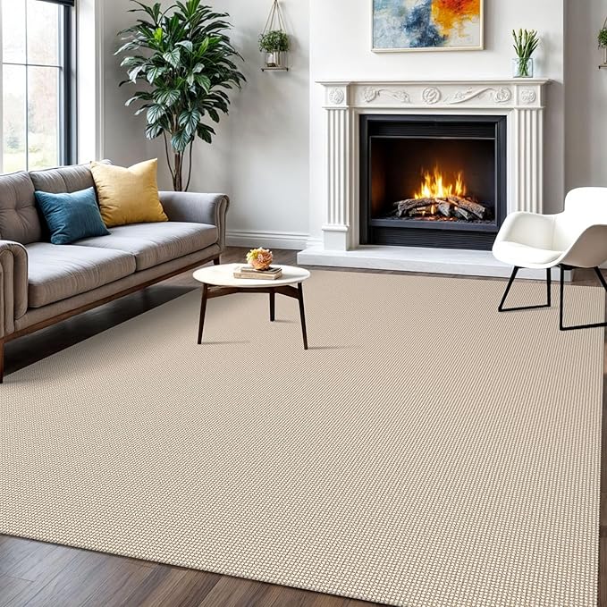 IOHOUZE Washable Area Rug 6x9 Non Slip Rubber Backed Rugs for Living Room, Dining Room Rugs Bedroom Rug, Woven Indoor Floor Carpet for Living Room Nursery Office, Beige/Khaki