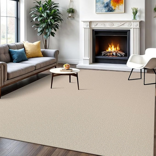 IOHOUZE Washable Area Rug 6x9 Non Slip Rubber Backed Rugs for Living Room, Dining Room Rugs Bedroom Rug, Woven Indoor Floor Carpet for Living Room Nursery Office, Beige/Khaki