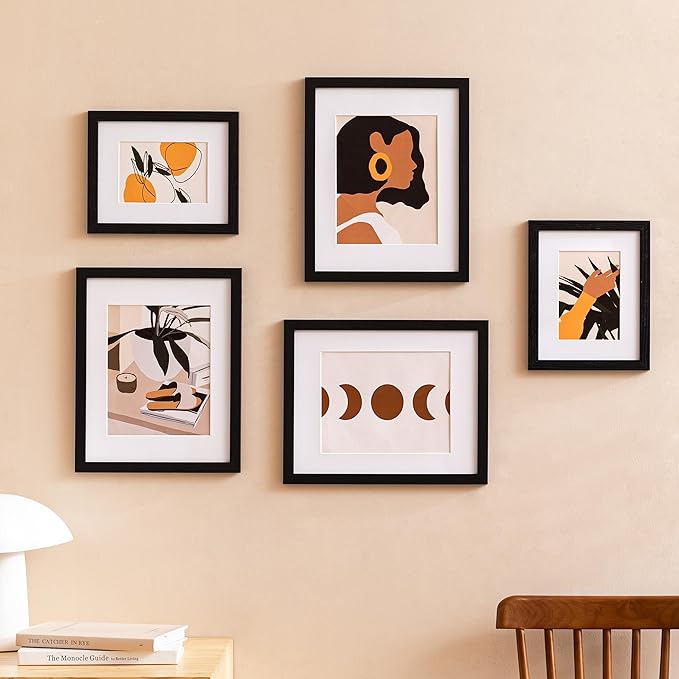 eletecpro 8x10 Picture Frames Set of 10 with Clear Acrylic Cover, Gallery Wall Decor, Displays 5x7 Photos with Mat or 8x10 Without, Horizontal or Vertical for Tabletop and Wall, Black
