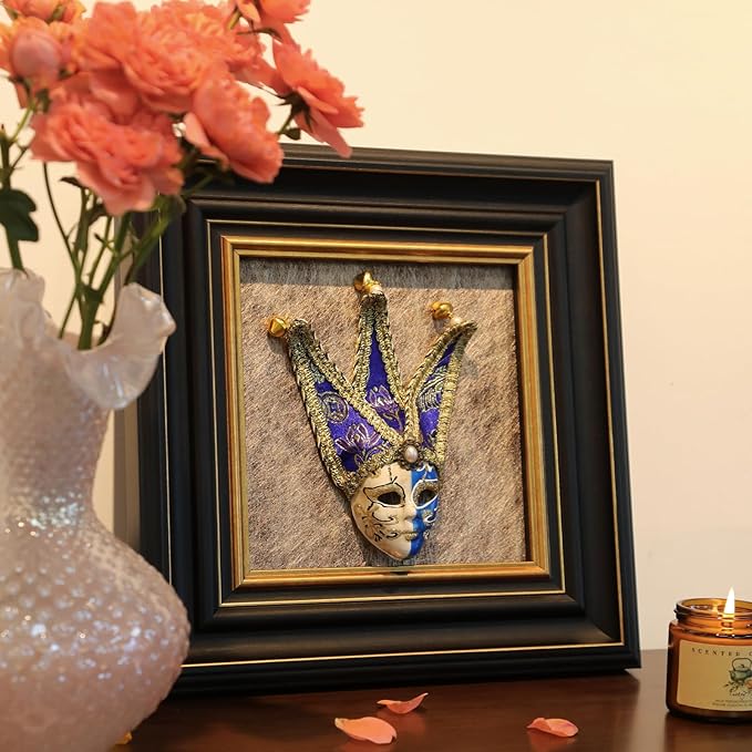 FOLKOR LIFE Vintage Wall Art Sculpture with Venetian Mask Vintage Decor, Antique Wall Decor Italian Style Framed Home Décor Accents for Living Room, Bedroom, Hallway, Gifts for New Home