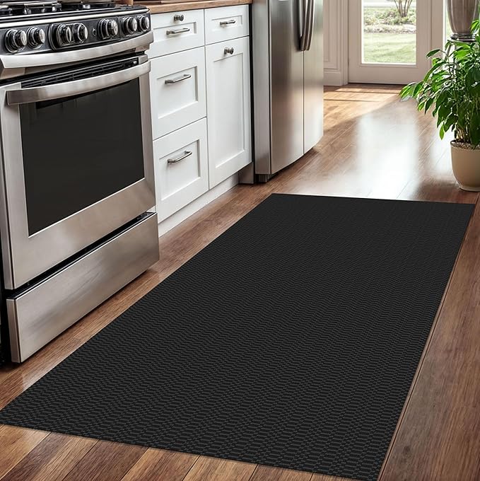 KOZYFLY Washable Entryway Rug 3x5 Ft Area Rugs Cotton Rubber Backed Throw Rugs Indoor Door Mat Kitchen Rugs Braided Floor Carpet for Front Entrance Bathroom Kitchen Living Room, Black/Grey