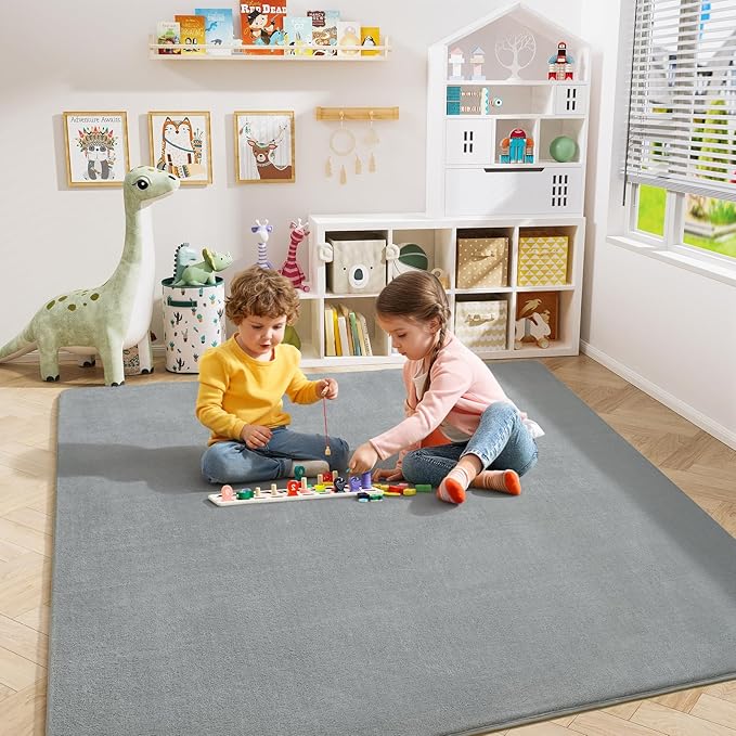 Amearea 4x4 Square Area Rugs for Bedroom Living Room, Modern Grey Thickened Memory Foam Rug, Fluffy Indoor Washable Rug Non Slip Minimalist Carpet for Entryway Kids Boys Girls Dorm Nursery Room Decor