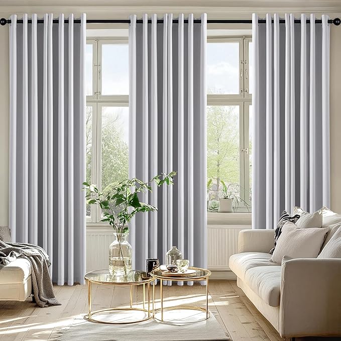 MIULEE Greyish White Blackout Curtains for Bedroom Living Room 84 Inches Long 2 Panels, Thermal Insulated Room Darkening Drapes Grommet Noise Reducing Light Blocking Window Treatments 50x84 Inch