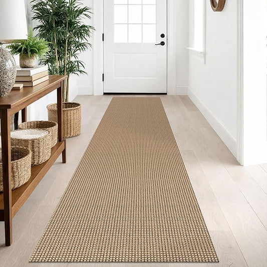 IOHOUZE Washable Runner Rug 2x10 Non Slip Rubber Backed Long Hallway Runner Entryway Runner Indoor, Kitchen Rugs Woven Cotton Floor Carpet for Hall Entrance, Orange/Tan/Brown