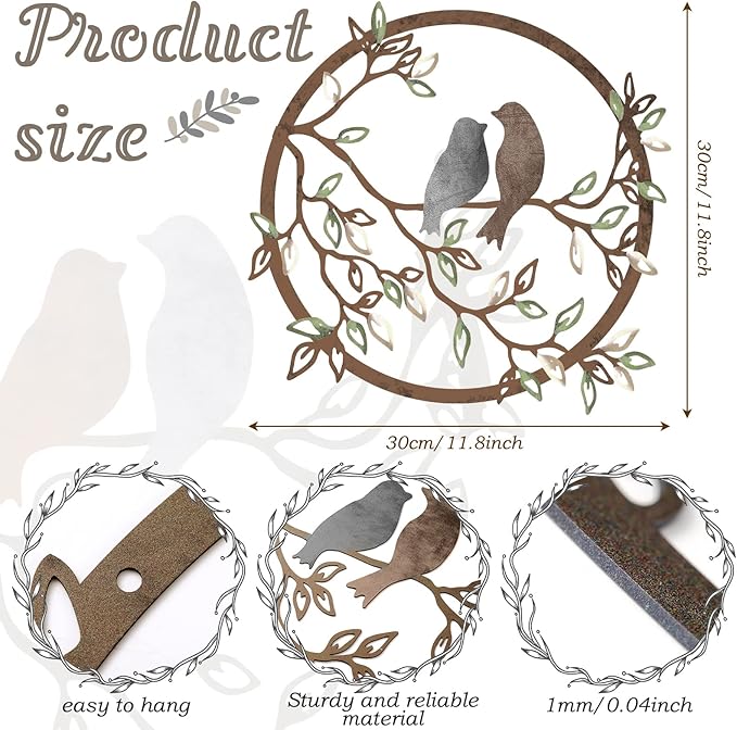 Ferraycle Metal Wall Art Bird on Tree Branch Silhouette Bird Art Decor for Living Room Garden Bedroom Office Home Wall Housewarming Party Decor(Dark Color)
