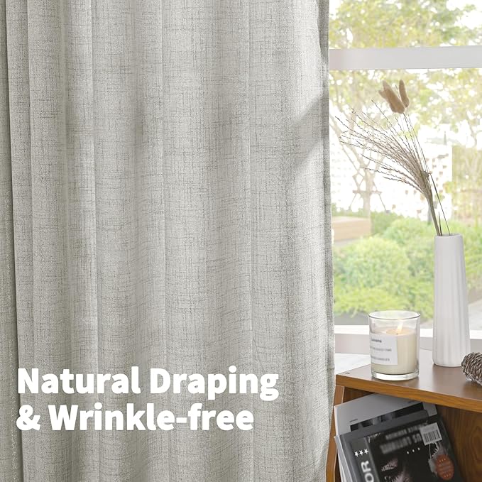 YoungsTex Light Grey Linen Curtains 54 Inch Length for Short Windows, Light Filtering Drapes with Bronze Grommet Privacy for Bathroom Bedroom Living Room, 2 Panels, 42 X 54 Inch