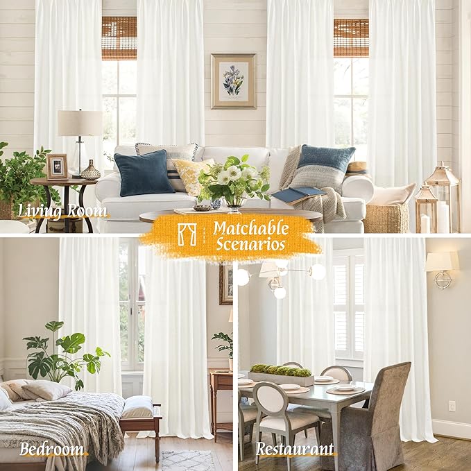LAMIT Natural Linen Curtains 72 inch Length for Bedroom, Faux Linen Textured Light Filtering Drapes Rod Pocket Boho Window Treatment Panels for Farmhouse/Living Room, 2 Panels, 52 x 72 Inch