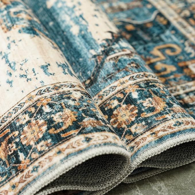 RUUGME 2x3 Area Rugs Indoor - Large Boho Rugs for Living Room Stain Resistant Carpet Vintage Tribal Rugs for Bedroom Kitchen Bathroom with Non Slip Backing Home Decor Floor Decoration Mat 2x3 Blue