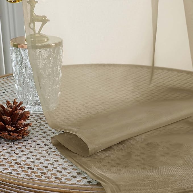 OWENIE Sheer Curtains 84 Inches Long 2 Panels Set, Sheer Taupe Curtains for Living Room Bedroom 59 Inch Extra Wide, Modern Voile Filmy Rod Pocket Drapes, 2 Pcs, Each 59 W x 84L, Taupe