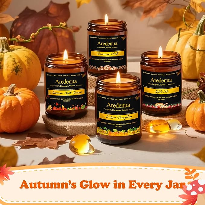 Autumn Leaves Candle – Warm Seasonal Leaf Aroma, Hand-Poured Soy Candles for Winter Home Décor, Cozy Holiday & Christmas Candles Gift, Season Celebration Winter Christmas Gifts for Women
