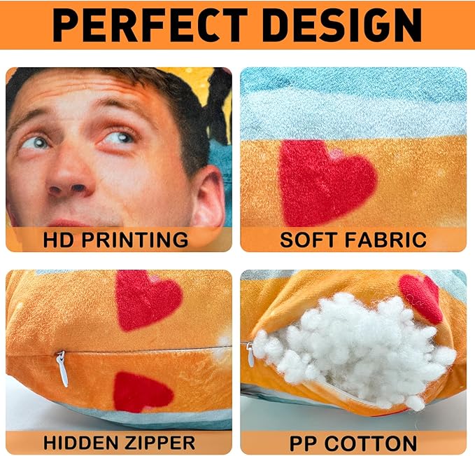 Custom Pillow - Personalized Face Pillow with Picture - Valentines Day Gifts for Boyfriend - Personalized Gag Gifts Funny Birthday White Elephant Gifts for Mom Dad - Customized Stuffed Throw Pillows