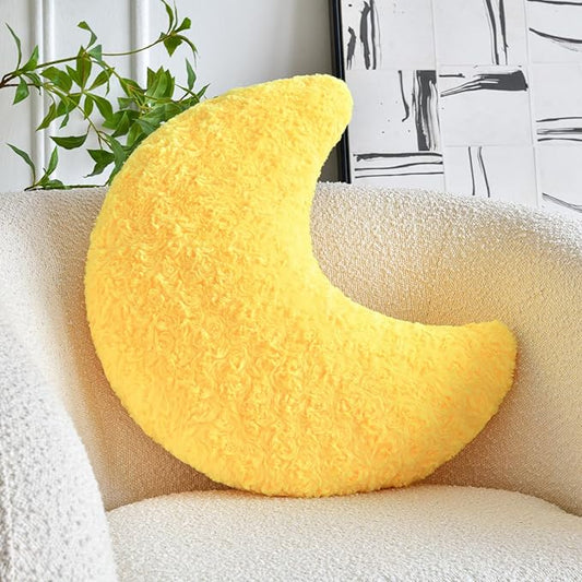 Moon Pillow, Decorative Throw Pillow with Soft Faux Fur for Couch Bed Sofa, Cute Half Moon Pillows with Room Decor for Bedroom Living Room (19 Inches, Yellow)