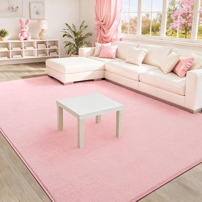 Soft Rugs for Living Room 5x7 Pink, Minimalist Area Rug for Bedroom Nursery Dining Table Dorm, Throw Rugs for Girls Kids Room Indoor Floor Carpets