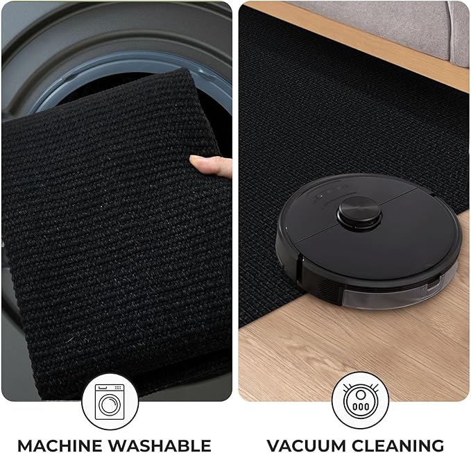 KOZYFLY Washable Runner Rug 3x18 ft Hallway Kitchen Runner Rugs with Rubber Backing Bobo Non Slip Entryway Runner Indoor, Long Carpet Runners for Hall Kitchen Entryway, Black