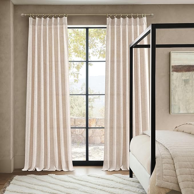 Unique Thick Natural Linen Pleat 86 Inch Curtains 2 Panels Set for Kids Bedroom, Country Farmhouse Memory Trained Pinch Pleated Burlap Light Filtering Sheer 40 x 86 Inches Length for Office with Hooks