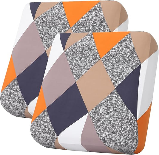 hyha Printed Couch Cushion Covers, Floral Sofa Covers Washable for 2 Cushion Couch, Stretch Pattern Outdoor Cushion Covers for Patio Furniture with Elastic Bottom(2 Packs, Colored Blocks)
