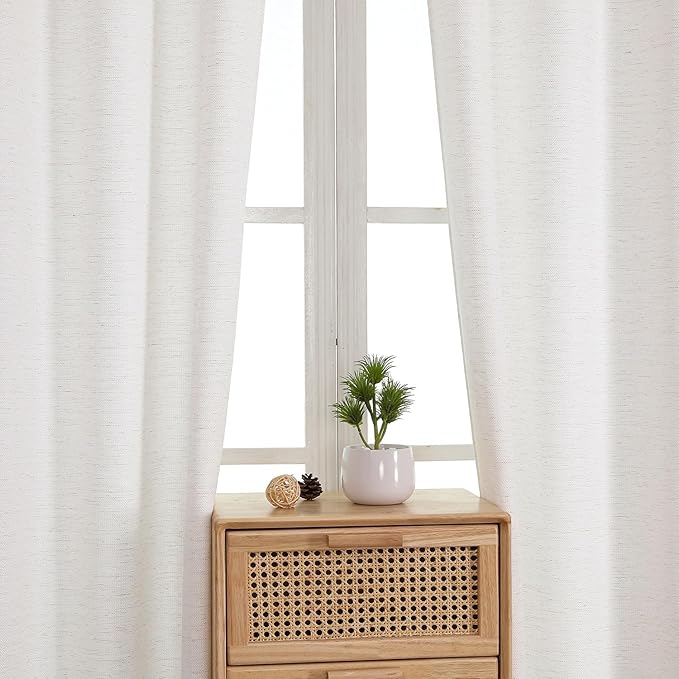 Chyhomenyc Natural Curtains 90 Inch Length 2 Panels Set, Faux Linen Textured Semi Light Filtering Soft Airy Farmhouse Window Curtain Drapes for Living Room Bedroom, 50Wx90L