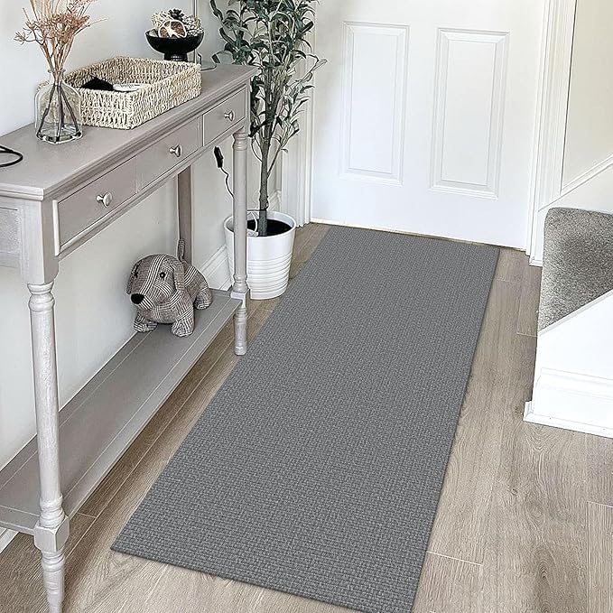 KOZYFLY Washable Runner Rug 2x5 Ft Runners for Hallways Non Slip Kitchen Rug, Braided Cotton Entryway Runner Indoor, Carpet Runners for Hallway Kitchen Entryway Bedroom, Grey