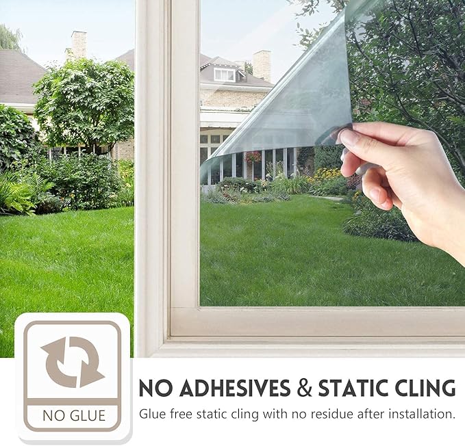 KESPEN Window Film One Way Reflective Daytime Privacy Heat Blocking Anti UV Mirror Window Tint for Home and Office, Silver, 35.4 Inch X 6.5 Feet