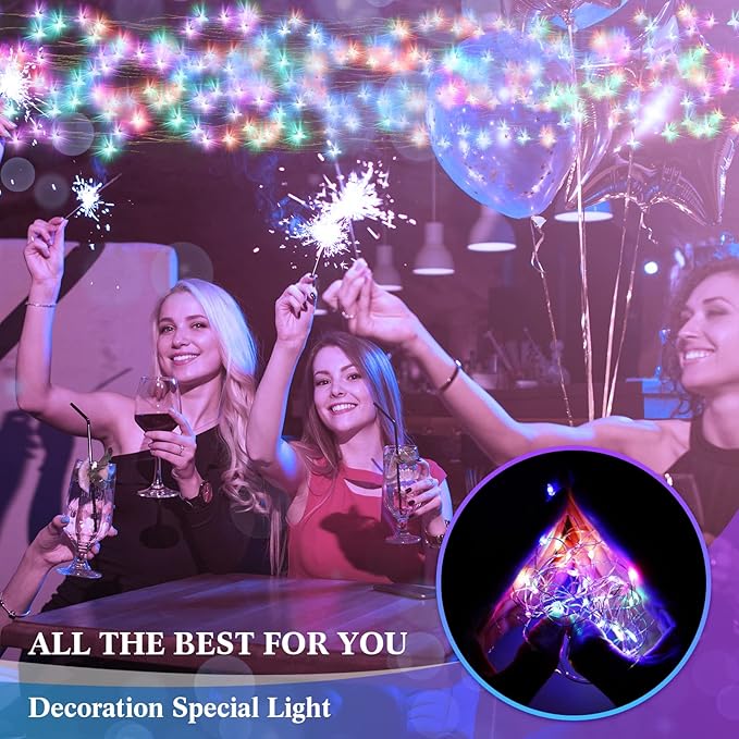 Hortsun 20 Packs Fairy Lights Battery Operated 3 Speed Modes, 7 Ft/ 2 M 20 LED Battery String Mini Waterproof Wire Twinkle Lights Bulk for Wedding Party Birthday Vases Decor (Multicolor Light)