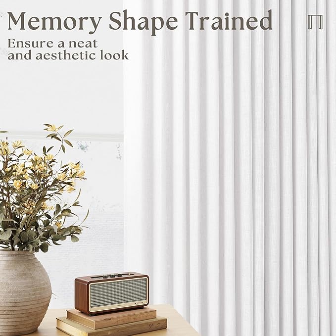 Snow White Pinch Pleated Linen Curtains 2 Panels 63 Inch Length for Dining Living Room Memory Training Shaped Semi Sheer Short Pleat Drapes with Hooks Rings Small Bedroom Window Curtain 40x63