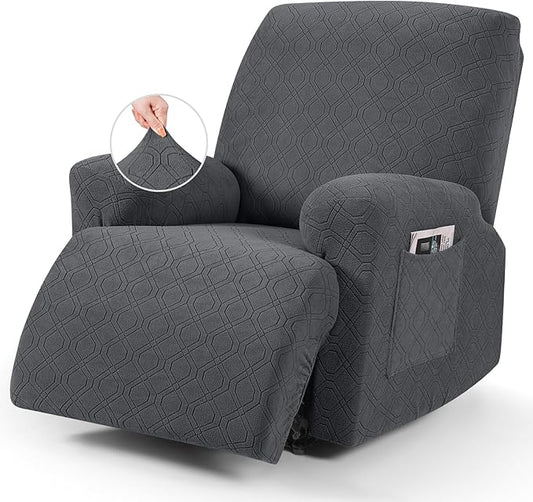 VANSOFY Recliner Chair Covers, 3-Pieces Stretch Recliner Covers for Recliner Chair Soft Reclining Chair Slipcover Furniture Protector for Dogs Cats(Charcoal Gray)