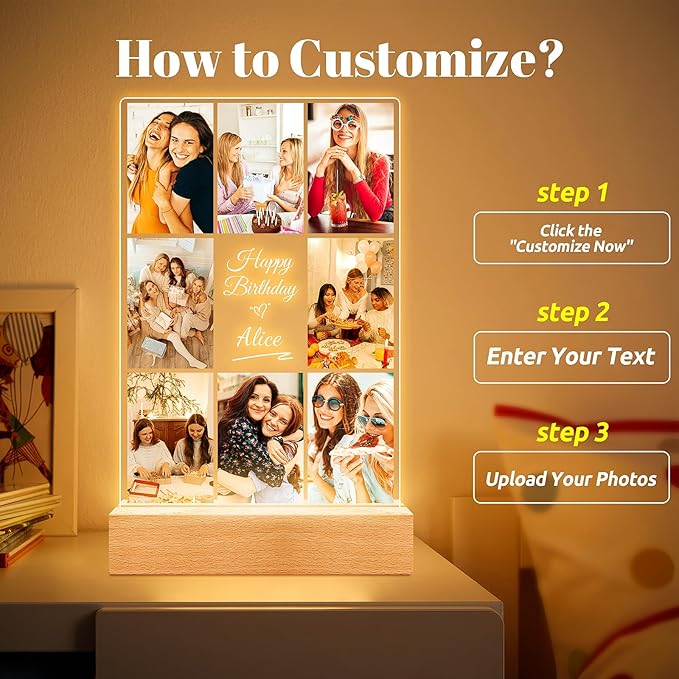 Custom Picture Frames with Photos, Personalized Photo Frame, Customized Picture Frame, Personalized Birthday Gifts for Women Men Her Him Wife Mom Dad Kid Baby Family Best Friends