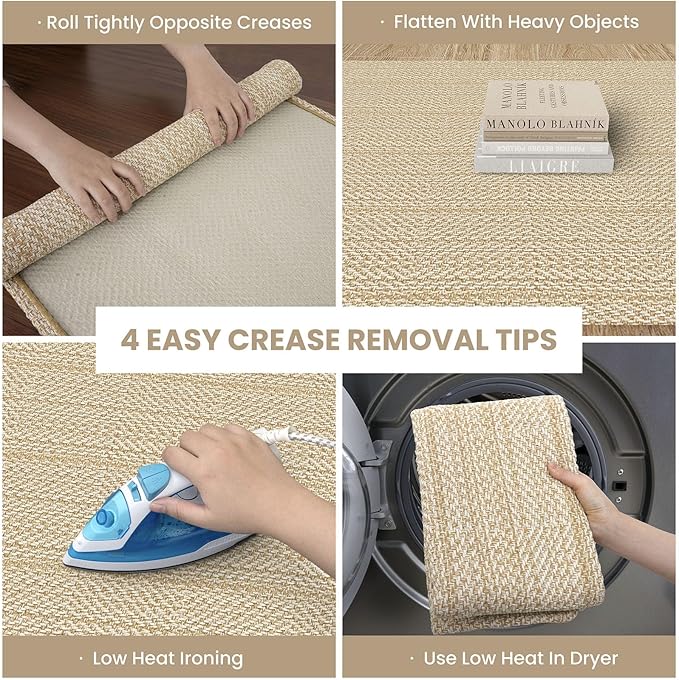 IOHOUZE Washable Runner Rug 2x7 Non Slip Runners for Hallways Entryway Runner Indoor, Kitchen Rugs Woven Cotton Floor Carpet for Kitchen Hall Entrance Bedroom, Warm Beige/Orange/Apricot